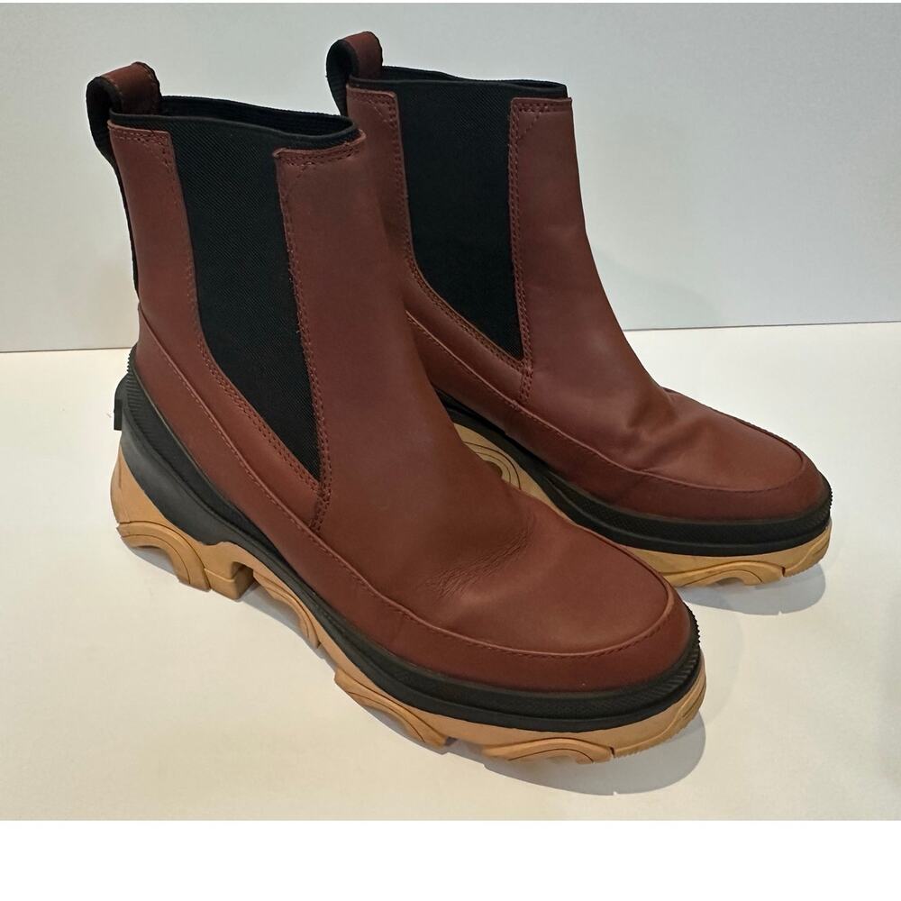 Sorel Brex Waterproof Chelsea Boots Women’s 9 Burgundy Leather Lug Sole Booties